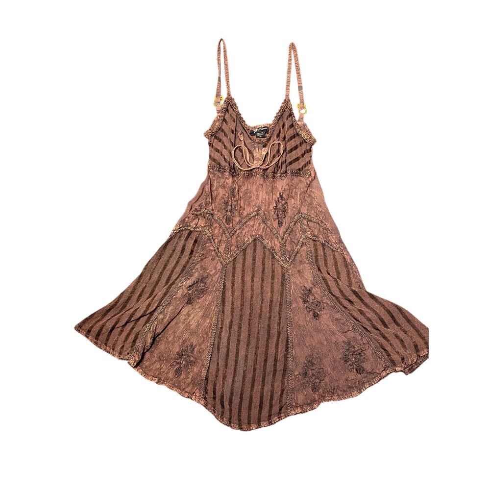 Flowers Spaghetti Strap Patchwork Cooper Colored Mini Dress Bohemian Size ?